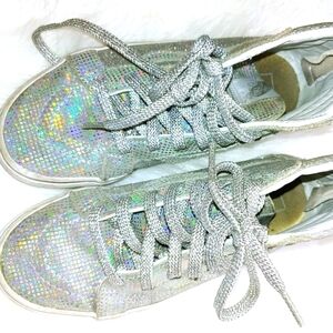 Vans Silver Sparkly High Top Skateboard Shoes 3